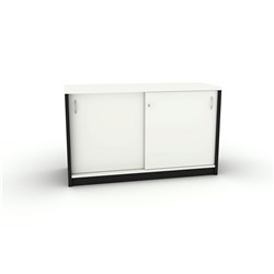OM Credenza 1200W x  450D x 720mmH Lockable Sliding Doors White And Charcoal