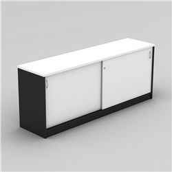 OM Credenza 1500W x  450D x 720mmH Lockable Sliding Doors White And Charcoal