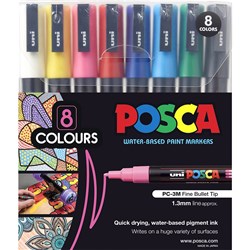 Uni Posca PC-3M Paint Marker  Fine 1.3mm Bullet Tip Assorted Colours Wallet Of 8