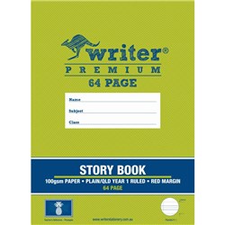 Writer Premium Story Book 330 x 240mm QLD Yr1 64Pg Plain/24mm Ruled W/Margin Pineapple