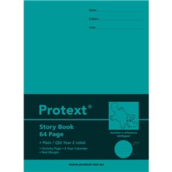 Protext Story Book 330 x 240mm QLD Year 2 1/2 Ruled 18mm 1/2  Plain+Margin 64 Page Platypus