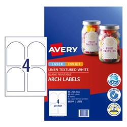 Avery Linen Textured Labels L7275 89 x 120.7mm Arched White 4UP 20 Labels 5 Sheets