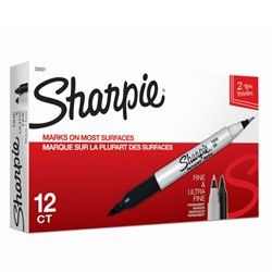 Sharpie Twin Tip Permanent Marker Fine 1.0mm And Ultra Fine 0.3mm Black 