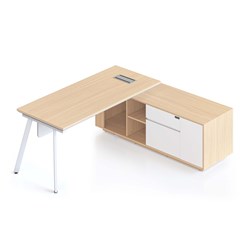 Rapidline Casa Executive Desk + RHS Cabinet + Panel Eternity Leg 2000Wx1800Dx748mmH Oak/Wht