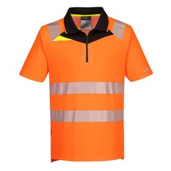 Portwest DX4 Hi-Vis Zip Polo Shirt Short Sleeve Small Orange And Black