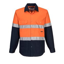 Portwest Hobart Hi-Vis Contrast Shirt Long Sleeve Extra Small Orange And Navy