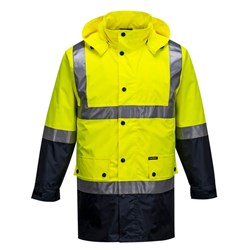 Portwest Eyre Hi-Vis Contrast Rain Traffic Jacket Medium Yellow And Navy