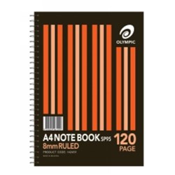 Olympic SP95 Spiral Note Book A4 8mm Ruled Side Bound 120 Page