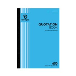 Olympic 650 Quote Book Carbon Duplicate A4 100 Leaf Blue