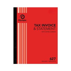 Olympic 627 Invoice/Statement Book Carbon Triplicate 250 x 200mm 100 Leaf Red