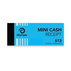 Olympic 613 Mini Cash Receipt Book Carbon Duplicate 50 x 125mm 100 Leaf Blue