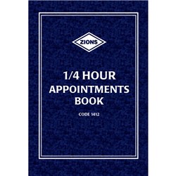 Zions 1412 Appointment Book A4 1/4Hr 8am to 9pm 192 Page  