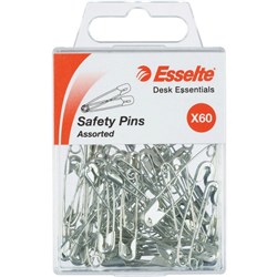 Esselte Safety Pins Assorted Sizes Silver Pack Of 60