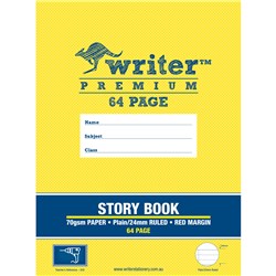Writer Premium Story Book 330x240mm 64 Page Plain  & 24mm Ruled W Margin 100gsm "Drill"